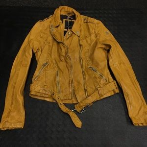 Ladies Mustard yellow Lamb Leather Biker Jacket